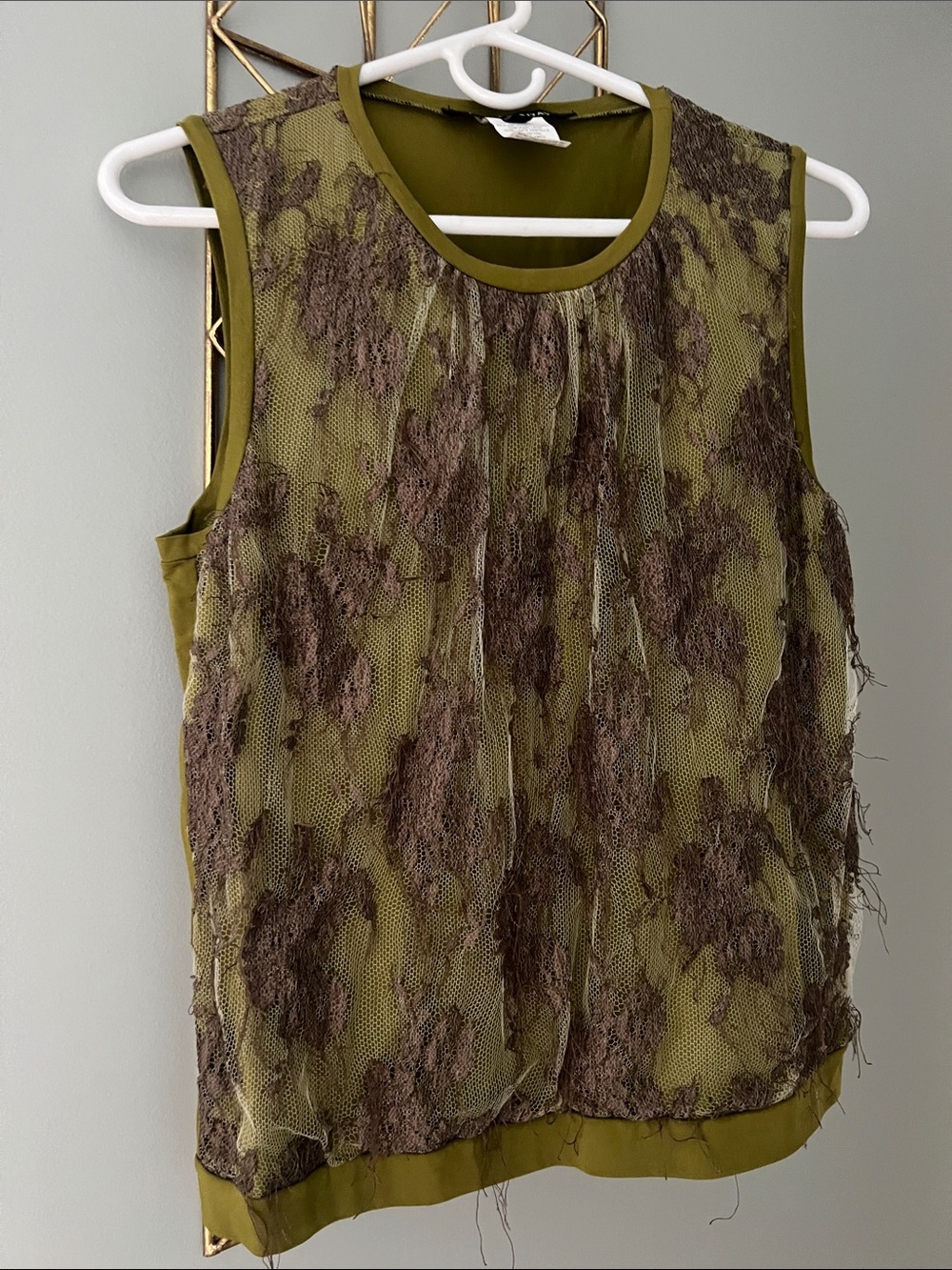 Lida Baday Olive Green Sleeveless overlay top